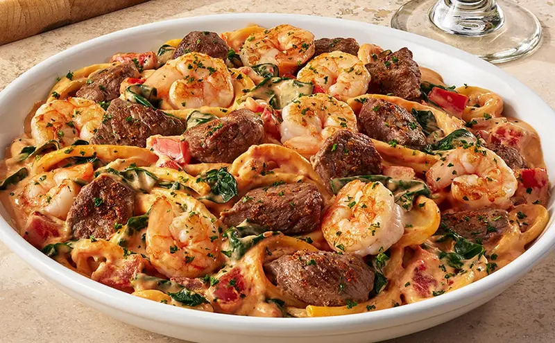 Olive Garden Calabrian Steak & Shrimp Bucatini